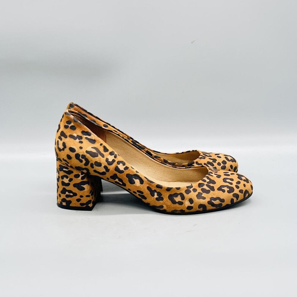 French Sole FS/NY Shoes Womens 7.5 Brown Leopard Block Heel Pumps Round Toe